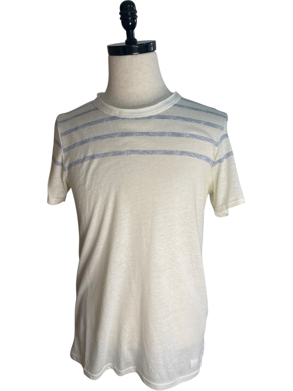 Bershka Striped Linen T-Shirt Ivory
